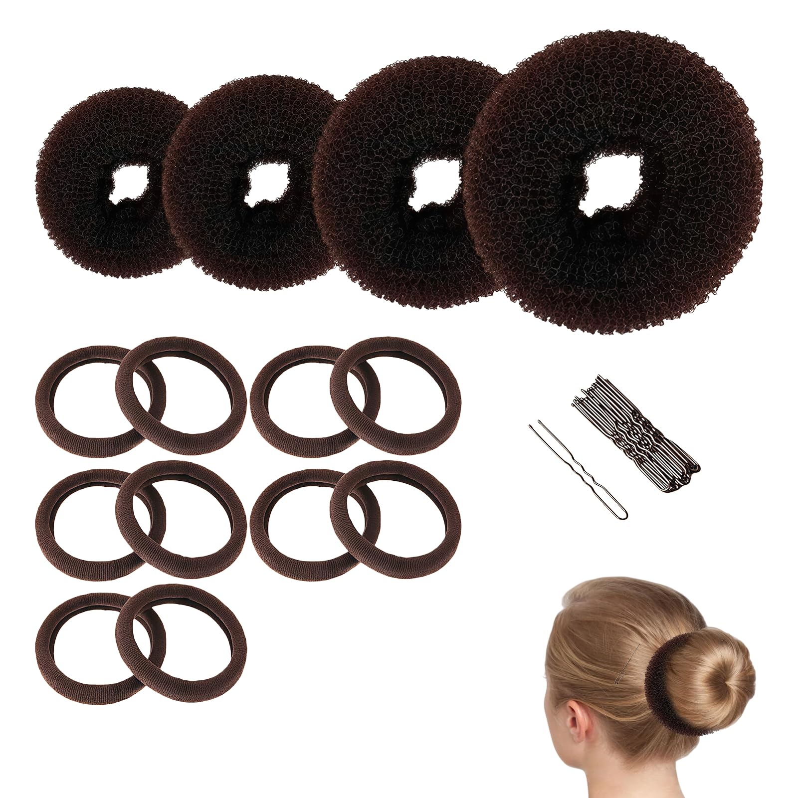 Lot de 24 Accessoires Chignon Danseuse Marron, Donuts, Élastiques et Pinces en U pour Pâques et Carnaval, Kit Coiffure Ballet et Spectacle, Idéal Mariage et École 2026