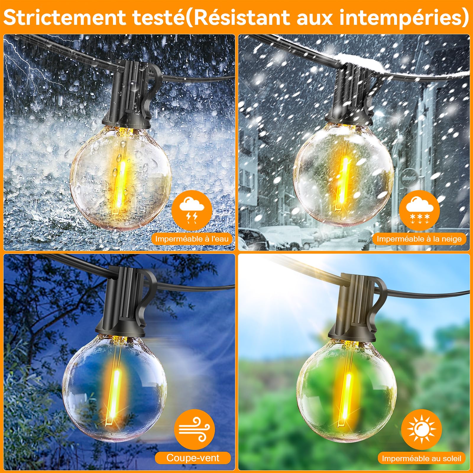 Guirlande Lumineuse Exterieure Guinguette, 30M G40 Luminaire Exterieur avec Télécommande/3 Modes/Timer/Dimmables, IP44 Étanche Lampe Intérieur Extérieur pour Pergola Jardin Tonnelle Terrasse