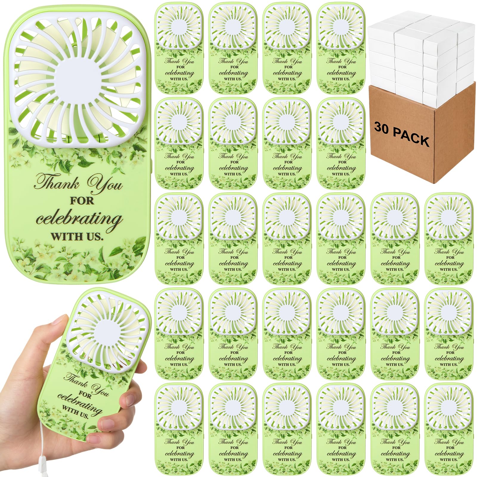 Mini-Handventilatoren für Hochzeitsgäste, batteriebetriebene, tragbare Ventilatoren mit Boxen und Umhängebändern, für den Außenbereich, Sommer, Hochzeit, Babyparty, Geschenke ohne Batterie