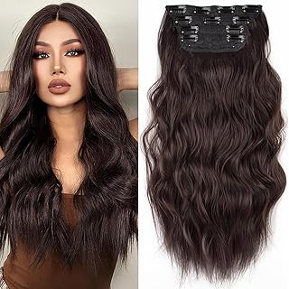 Hair Extensions, Long Wavy Synthetic Hair Extension 4PCS Clip in Hair Extensions for Women Full Head, 20 Inch Long Wavy Fiber Thick Double Weft Hairpieces (6A)