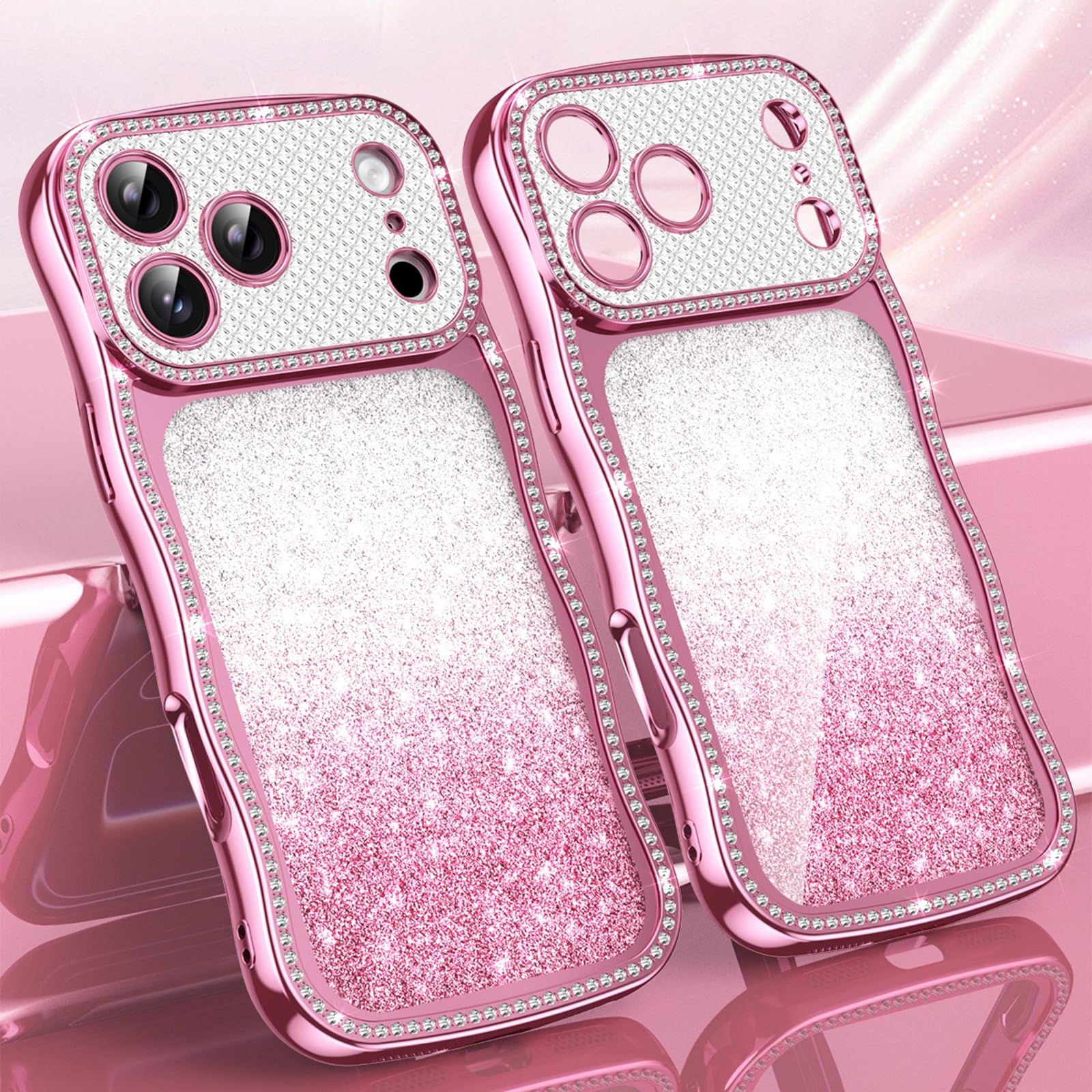 Glitzer Hülle für iPhone 17 Pro Max/17 Pro/17 Air/17, Luxus Galvanik rutschfeste Schutzhülle mit Volls Schutz des Objektivs Handyhülle,Schwarz,17 Air
