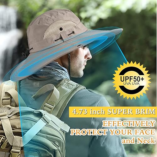 Miniatura 3 de Sombrero de sol de pesca de ala ancha para hombres y mujeres, UPF 50+ impermeable, sombrero de cubo Boonie para senderismo, campamento, safari