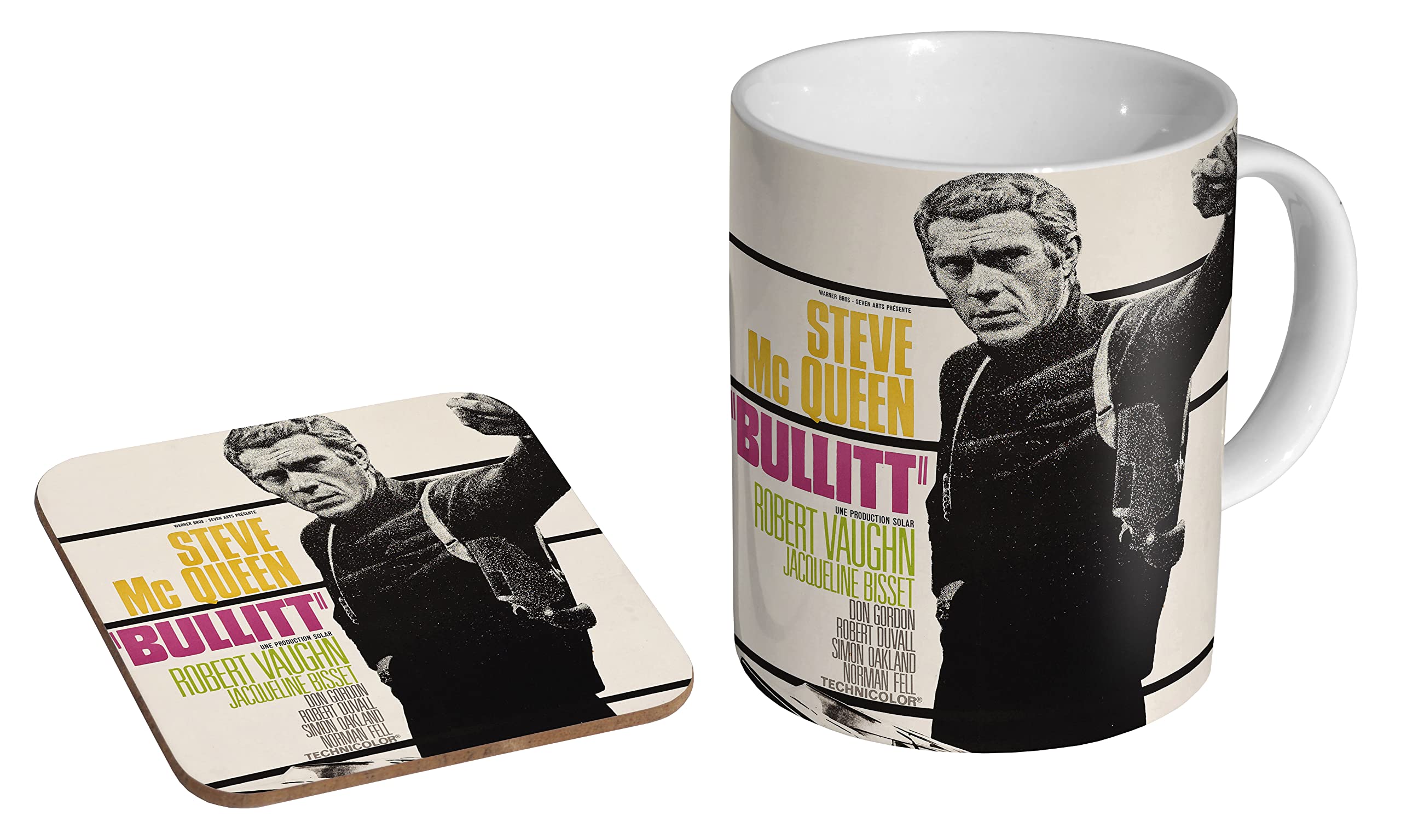 profiles Steve McQueen Bullitt Poster - Ceramic Coffee Mug + Coaster Gift Set