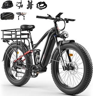 FREESKY 48V 25Ah 2000W Electric Bike, 37MPH & 95Miles Range, 26" Fat Tire Full Suspension Electric Mountain Bike, Off-Road All-Terrain E Bicycle for Adults, 7 Speed