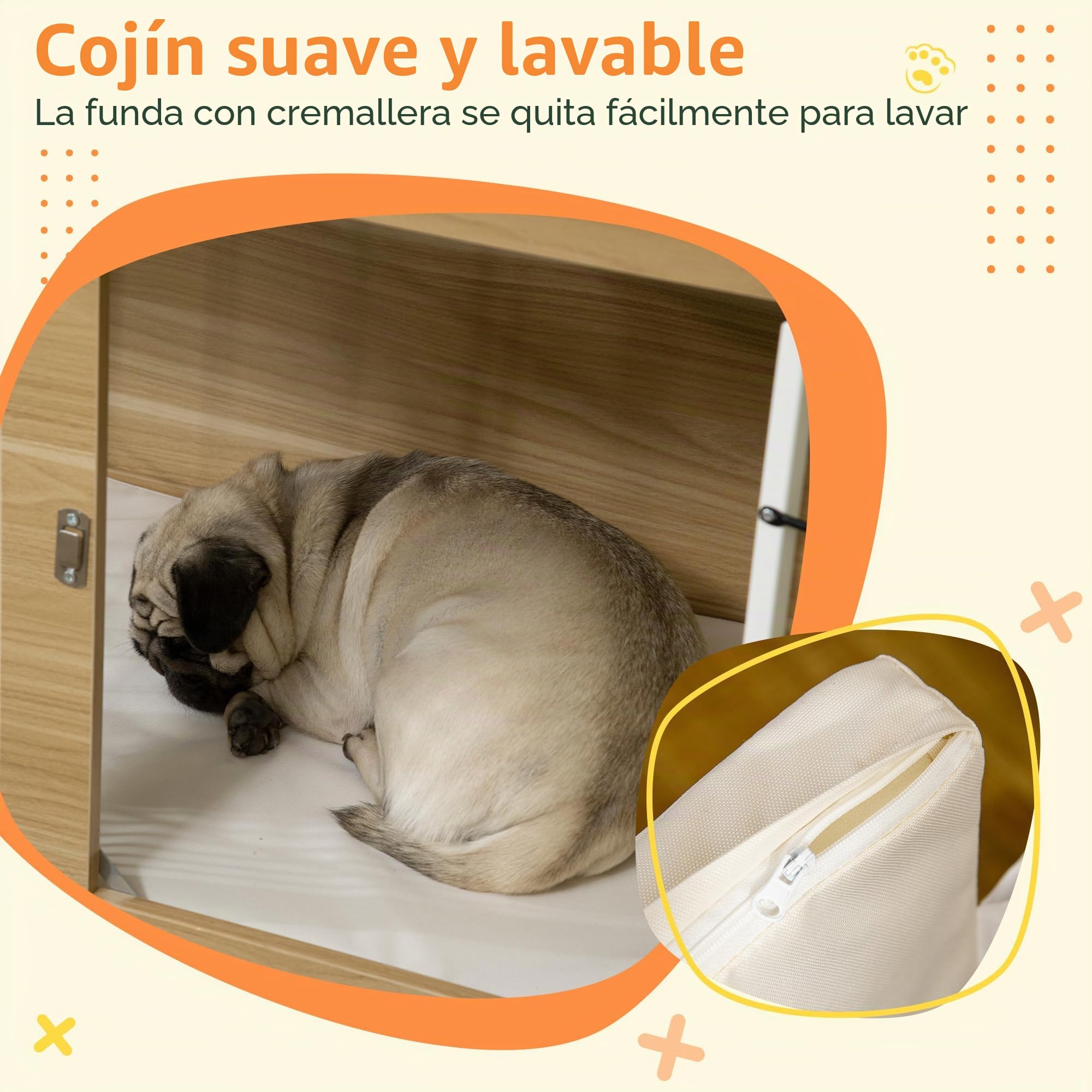 PawHut Jaula para Perros, Muebles con 2 Puertas, Cojines, 2 Cierres, Caja de Metal para Perros para el hogar, Interior, caseta para Perros Grandes de hasta 25 kg, Mesa Auxiliar para Perros, 90 x 58 x