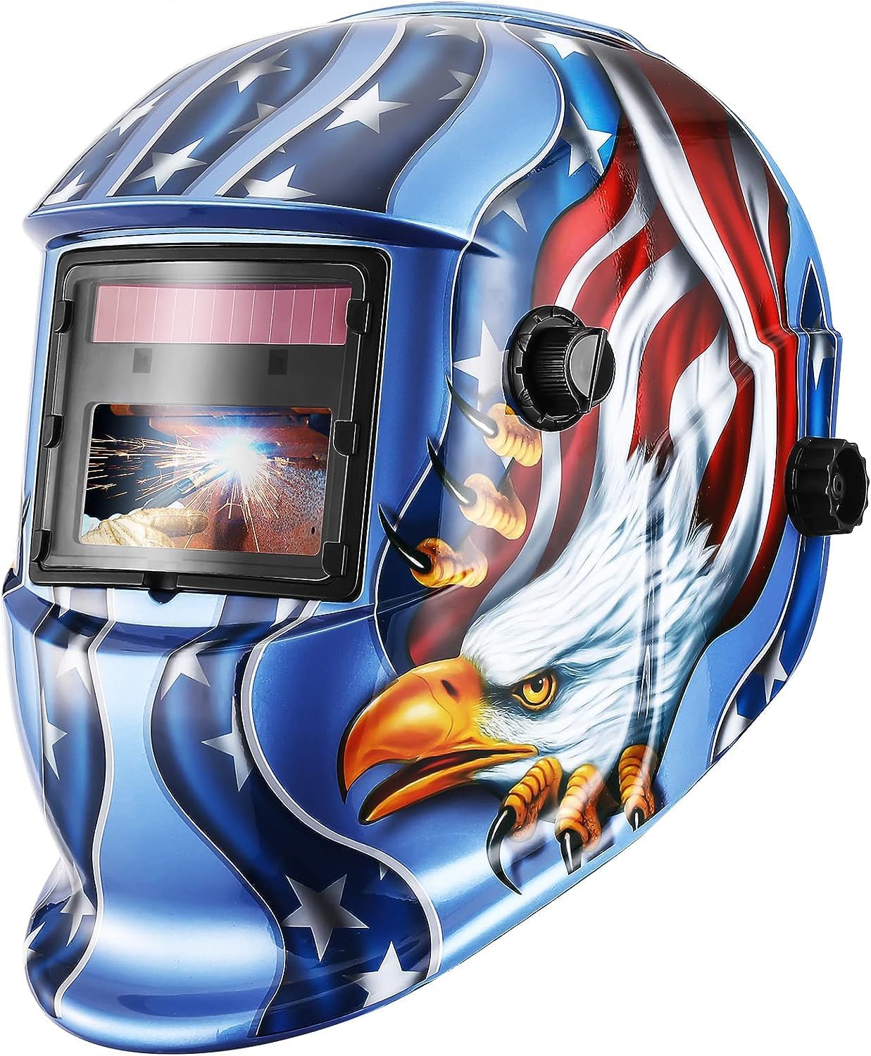 Welding Helmet Auto Darkening: True Color Solar Powered Auto Darkening Welding Helmets Welder Mask Hood (Blue Eagle)