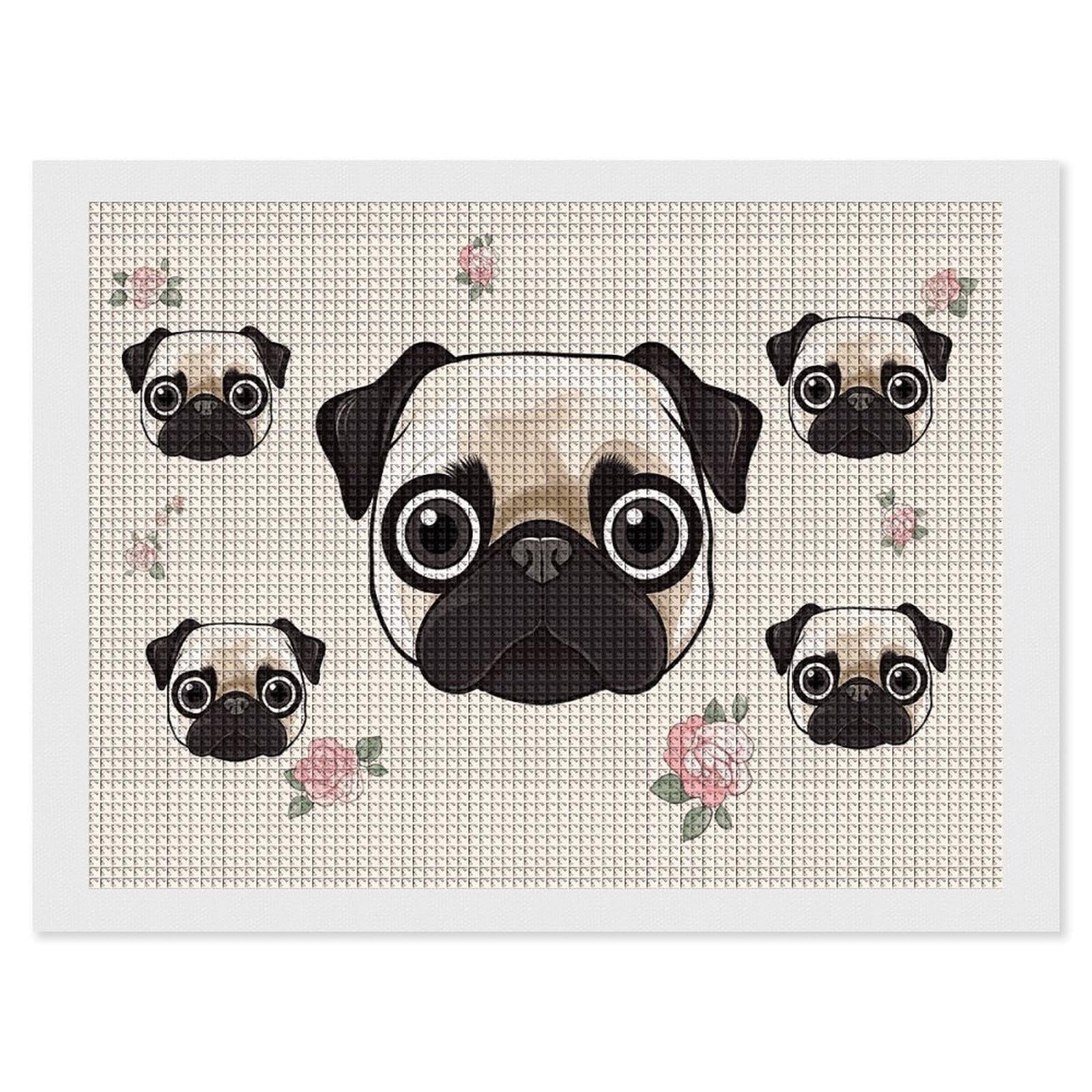 NONHAI Diamond Painting Kits for Adults - DIY Diamond Art Kits for Beginners - Full 5D Paint Drill Diamond Dots Paintings- Line Pug Diamonds Pictures Gem Art and Craft Wall Decor 12"x16"