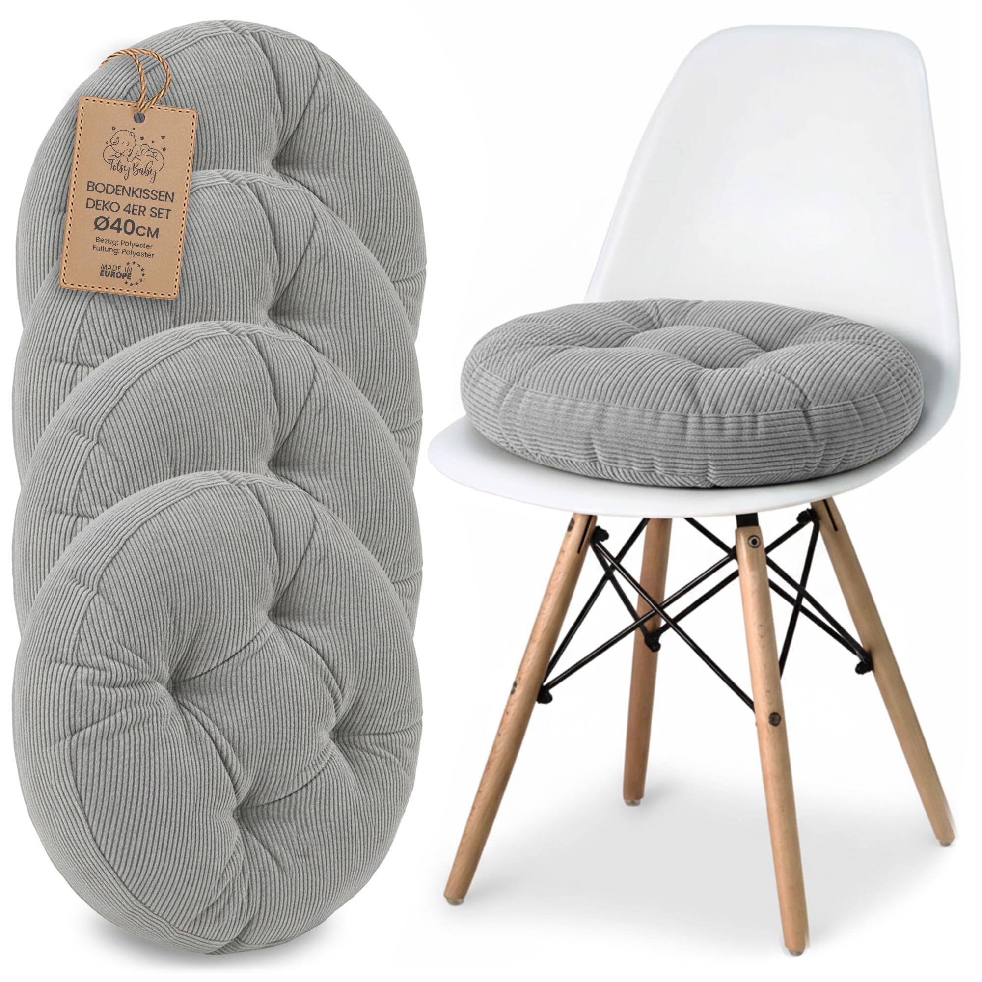 Amazinggirl Cojín Silla Comedor Redondo 40 cm - Juego de 4 Cojines para sillas Cocina Interior Asiento Acolchado Estilo escandinavo Suave Lavable Terciopelo acanelado Gris
