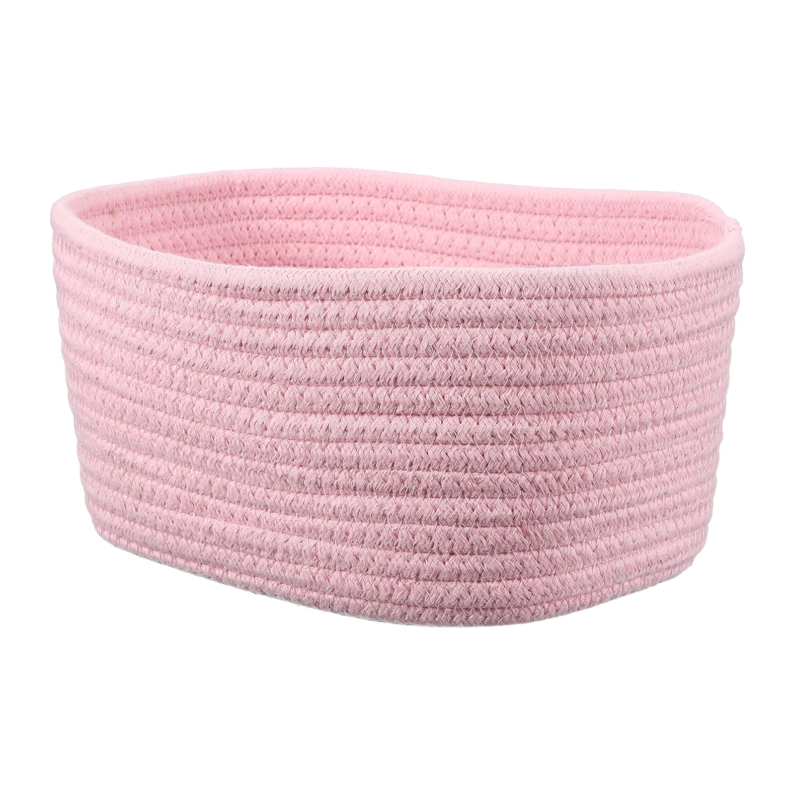 sourcing map Small Woven Basket, 21x15x12 cm Rectangular Rope Basket Decorative Gift Chest Box Cute Mini Woven Storage for Organizing Shelf Storage Bedroom Home Decor, Light Pink