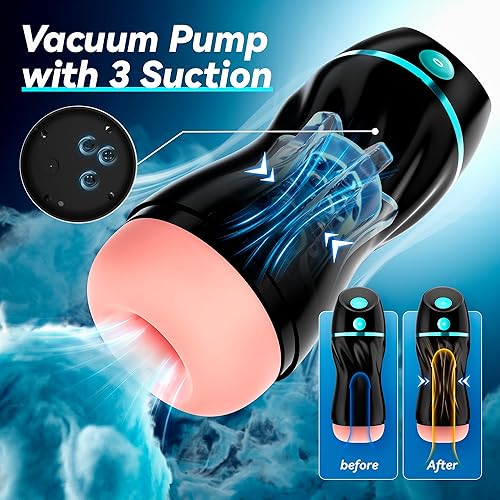 Miniatura 8 de Masturbadores machos de succión automática 7 vibraciones y succión mejoradas, manos libres, con textura realista 3D, juguete de mamada,