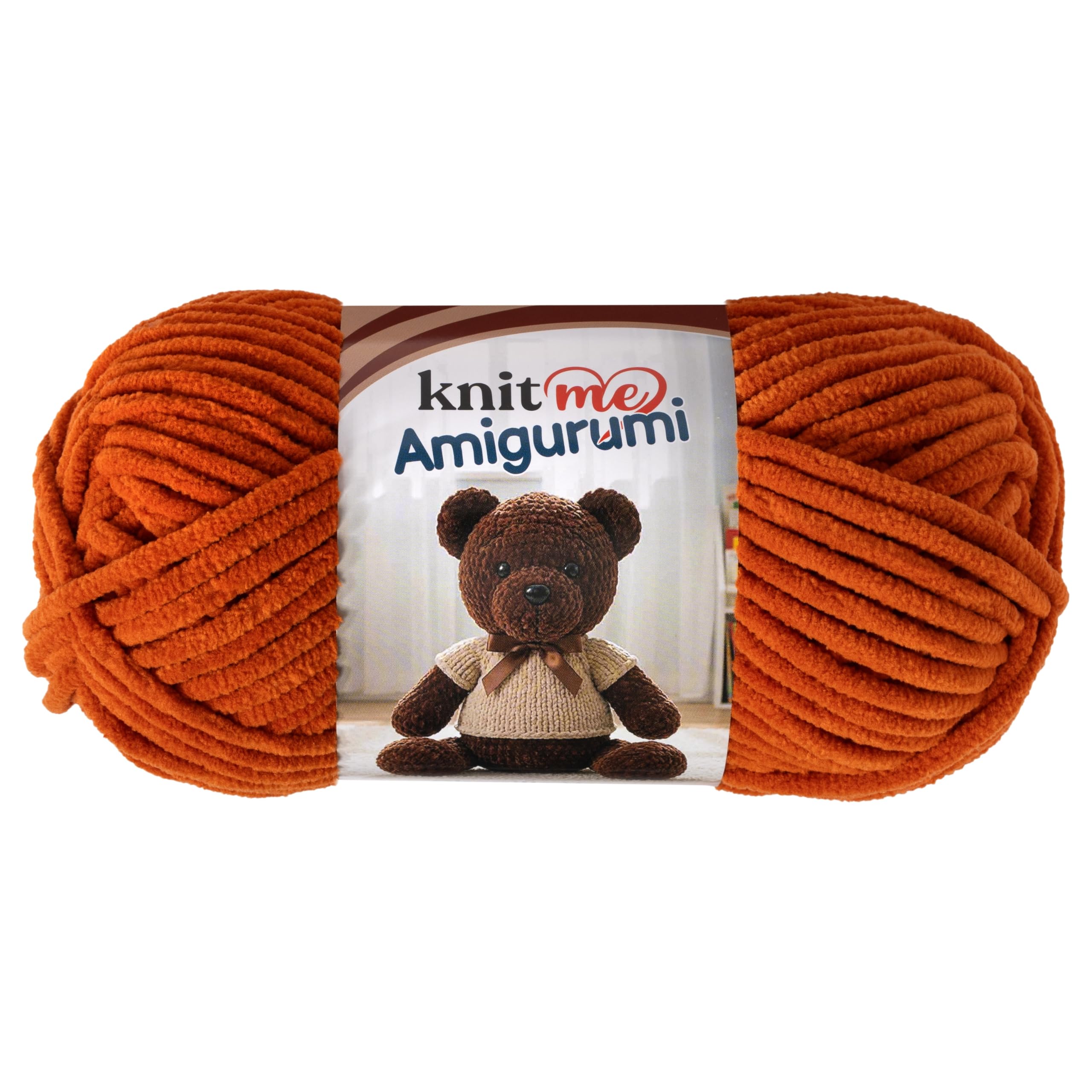Knit Me Amigurumi Velvet Chenille Yarn, Chunky Yarn for Crochet, 50g/55m Super Soft Polyester for Teddies, Plush Toys and Blankets, EN71-3 and Oeko-Tex Certified, 5.5mm Hook (Pumpkin)