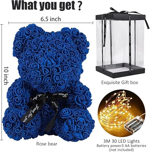 Miniatura 6 de RECUTMS Oso de peluche de rosas, osos de flores de 10 pulgadas con luces, espuma artificial, regalos florales para el día de San Valentín, día de la