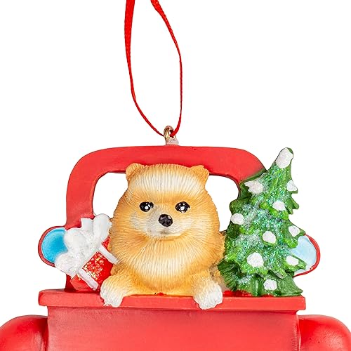 Miniatura 4 de Kurt Adler A1940PM Pomerania en la parte trasera del camión - Adorno colgante para personalización, 5 pulgadas de alto, resina