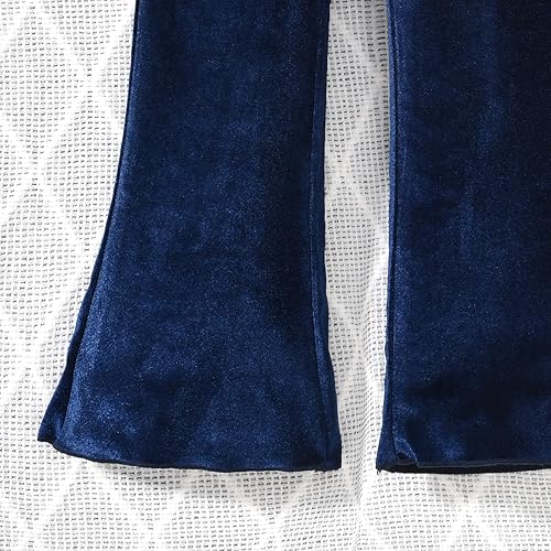 fioukiay Girls Sweatsuits Set Velour Tracksuit 3 Piece Outfits Zip Up Hoodies Camisole and Flare Pants Athletic Jogging Set(Dark Blue,6-7 Years)