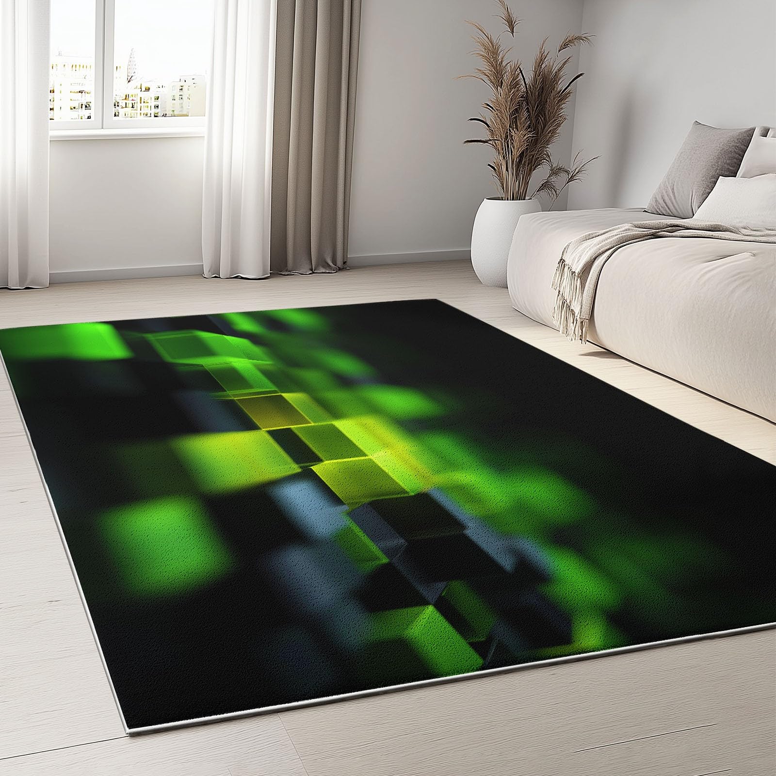 Dywan do salonu 100 x 160 cm Zmywalny dywan z nadrukiem abstrakcyjnych klocków geometrycznych z klawiaturą, miękki biegacz z krótkim włosiem futurystyczny do sypialni, jadalni, antypoślizgowy i