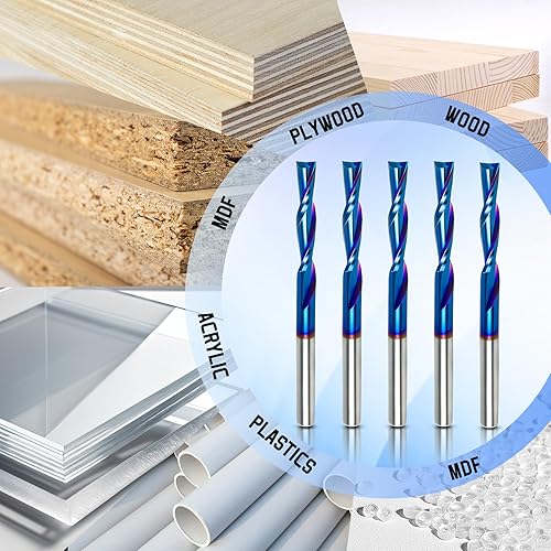 Miniatura 5 de HQMaster Broca de corte descendente de 18 de pulgada, corte hacia abajo, espiral, fresadora CNC, fresadora de carburo de tungsteno, juego de 5