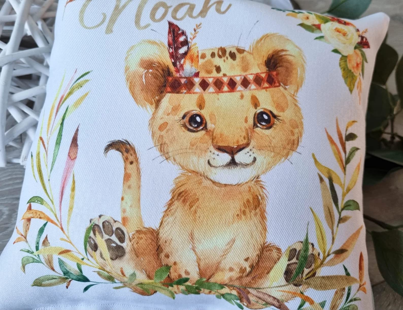 Windeltorte mit Name - Kuschelkissen Löwe Junge I Geschenk, Babyparty, Geburt oder Taufe + gratis Grußkärtchen