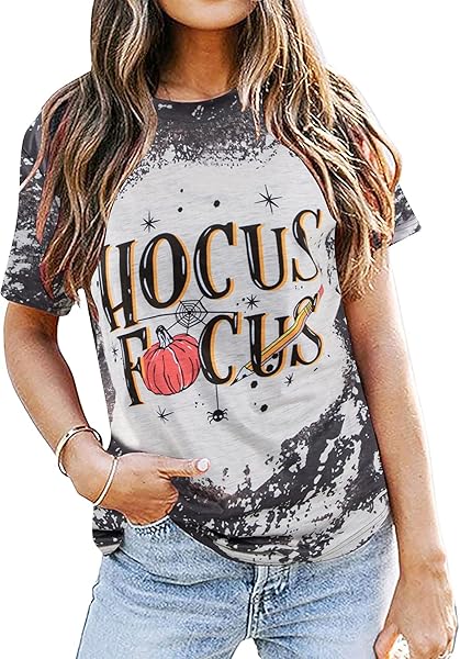 Hocus Pocus T-Shirt Funny Halloween Teacher Graphic Tee Shirt for Women Short Sleeve T Shirts
