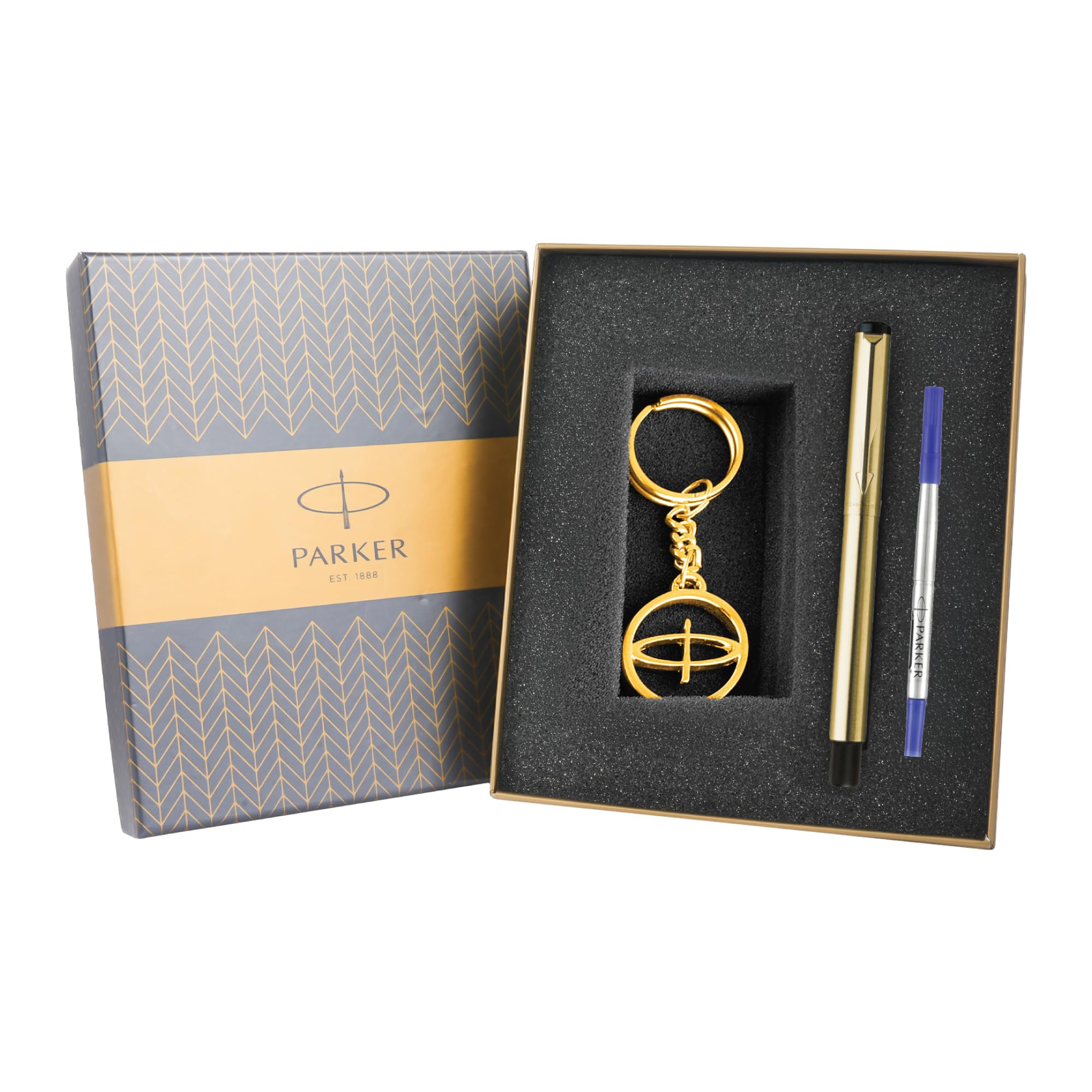 Parker Vector Gold Roller Ball Pen and Gold Key Chain, Blue Ink