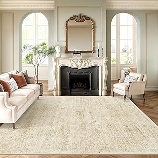 Soalmost 6x9 Area Rug for Living Room Washable Non-Slip Rugs Beige/Ivory