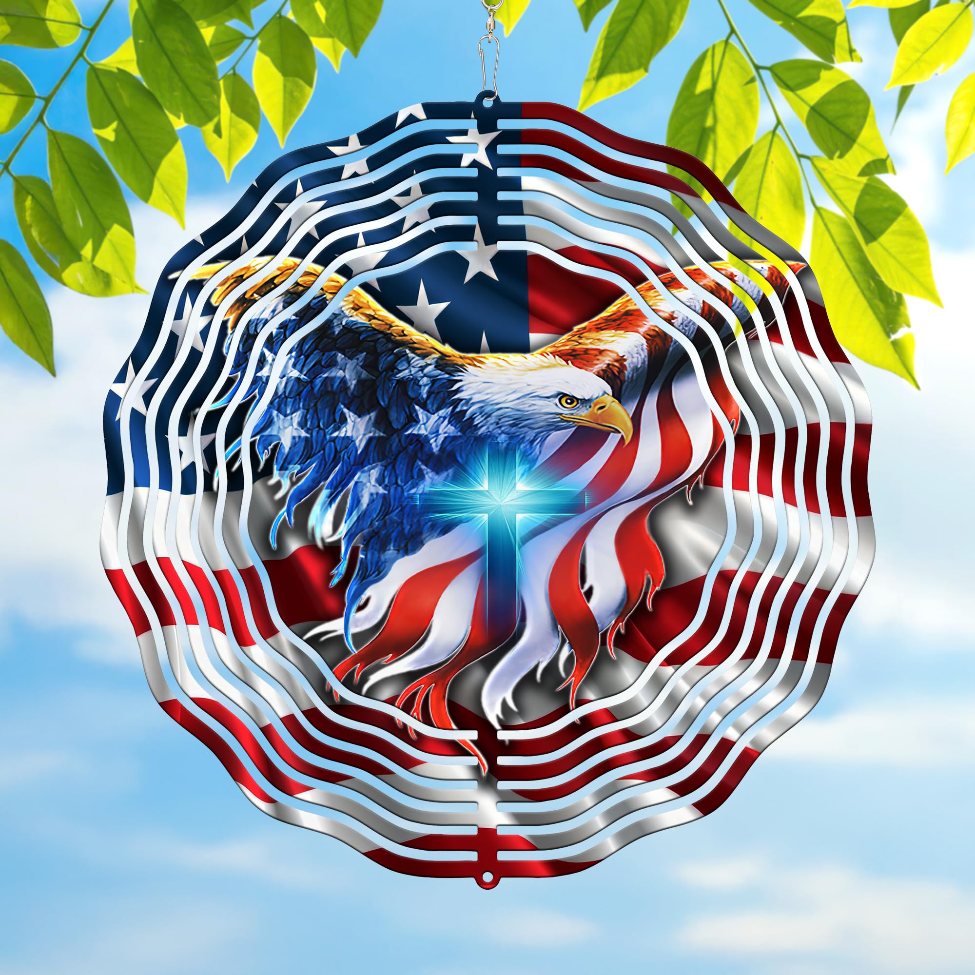 FLAGWIX American Eagle Christmas Wind Spinner, 12 in Stainless Steel