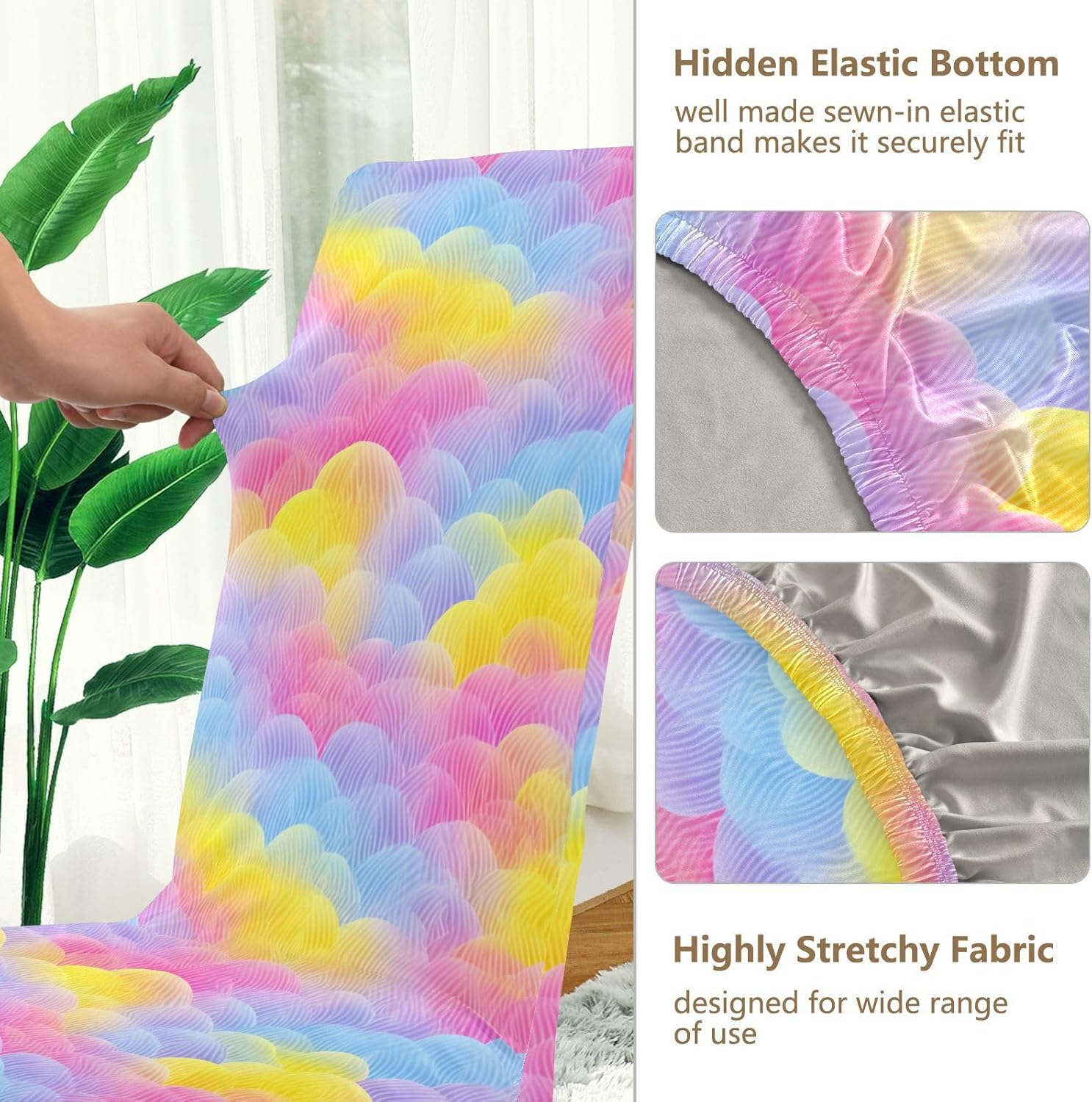 ALAZA Chair Covers for Dining Room, Cute Pink Yellow Blue Rainbow Design Stretch Chair Cover Sets Chair Protector Removable Washable for Ktichen Restaurant Hotel