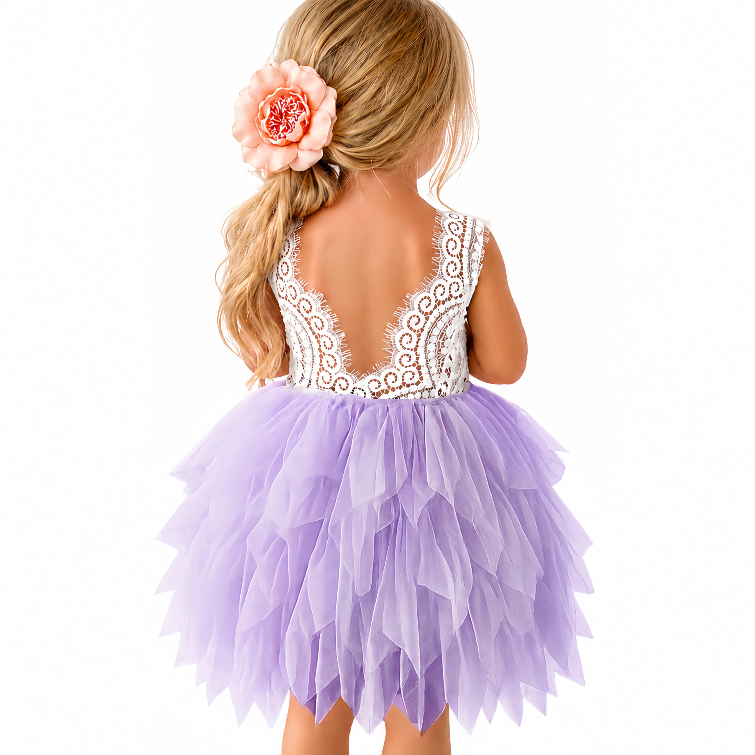 Topmaker Mädchen Backless A-Line Spitze zurück Kleid Flower 6-12months