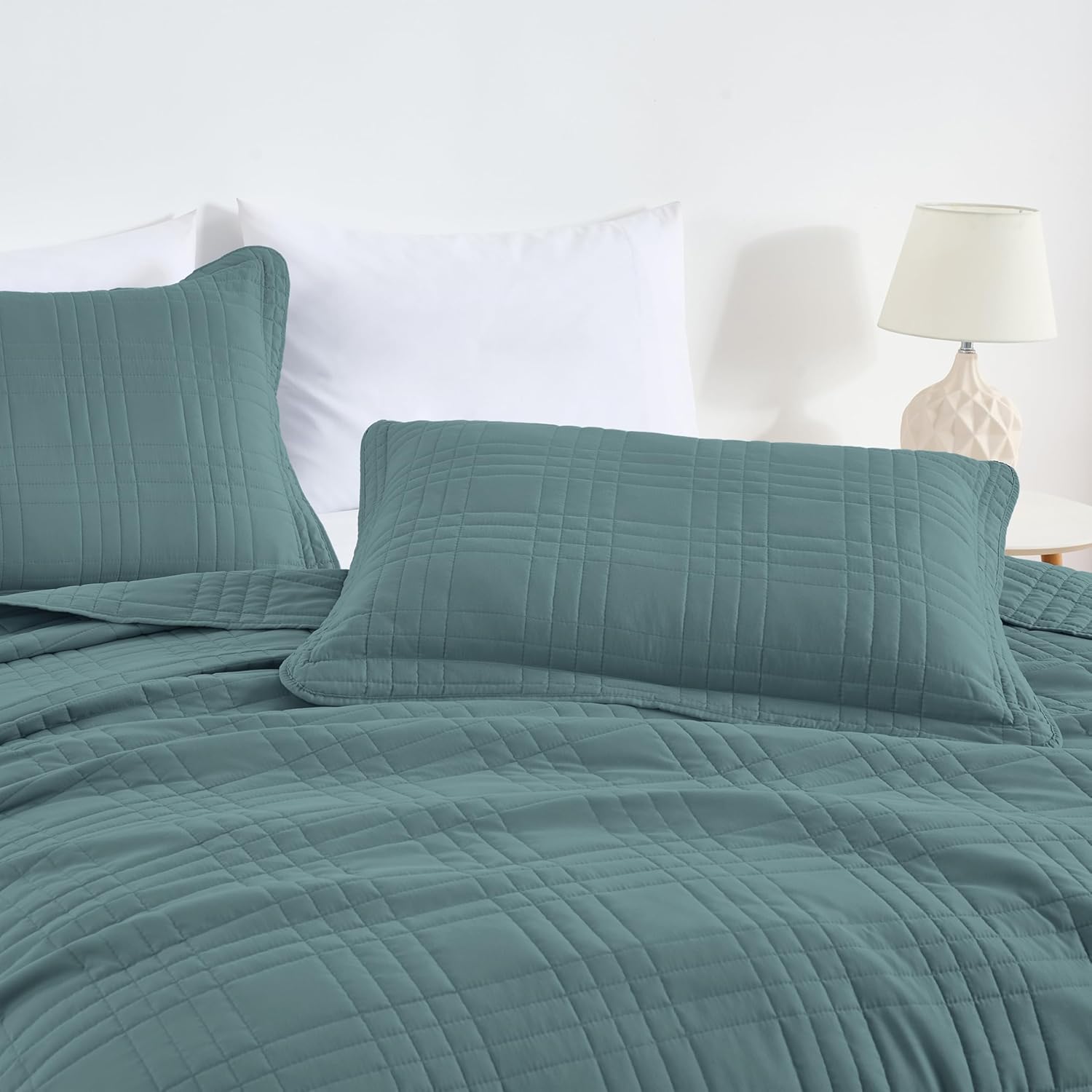 Chezmoi Collection Kingston King Size Bedspread Set, 3-Piece Blue Oversized Quilted Microfiber Lightweight Bedspread Coverlet (118"x106") for All Seasons - Image 4