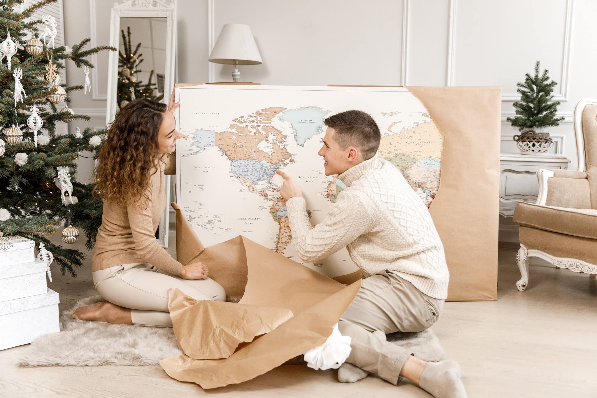 Trip Map Planisfero da Parete - Dettagliato Cartina Geografica Del Mondo con Puntine - Stampa su Tela - Diario di Viaggio - 3 Dimensioni: Media/Grande/Gigante