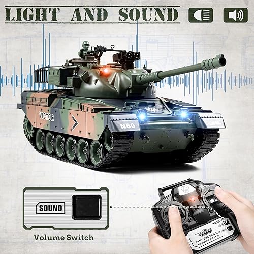 Miniatura 6 de Tanque RC 118, 2.4Ghz US M60 modelo de tanque de control remoto, tanque militar de batalla de 15 canales con humo, sonido ligero e interruptor de