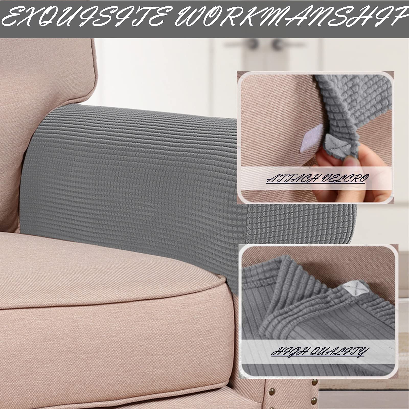 Copri Bracciolo Divano Impermeabile Lavabile-Nera Set Di 2 Morbidi Copribracciol