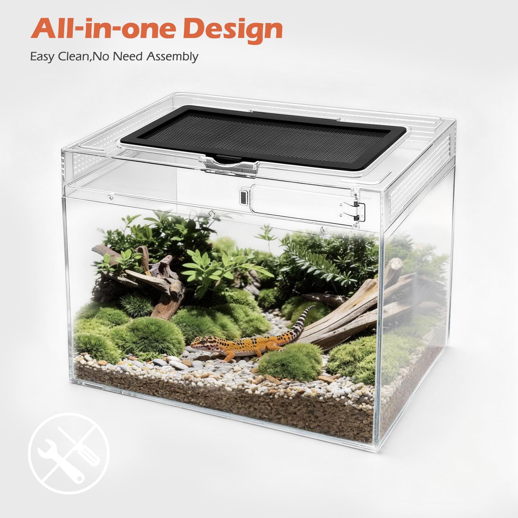 AZV Reptilien-Terrarium, Reptilien-Tank, 38,1 x 20,3 x 25,4 cm, Amphibien-Isopoden-Tank-Starter-Set mit Bartdrachen-Hängematte, Wärmelampe, Versteckhöhle für Geckos, Eidechsen, Mantis, Spinne, Cricket