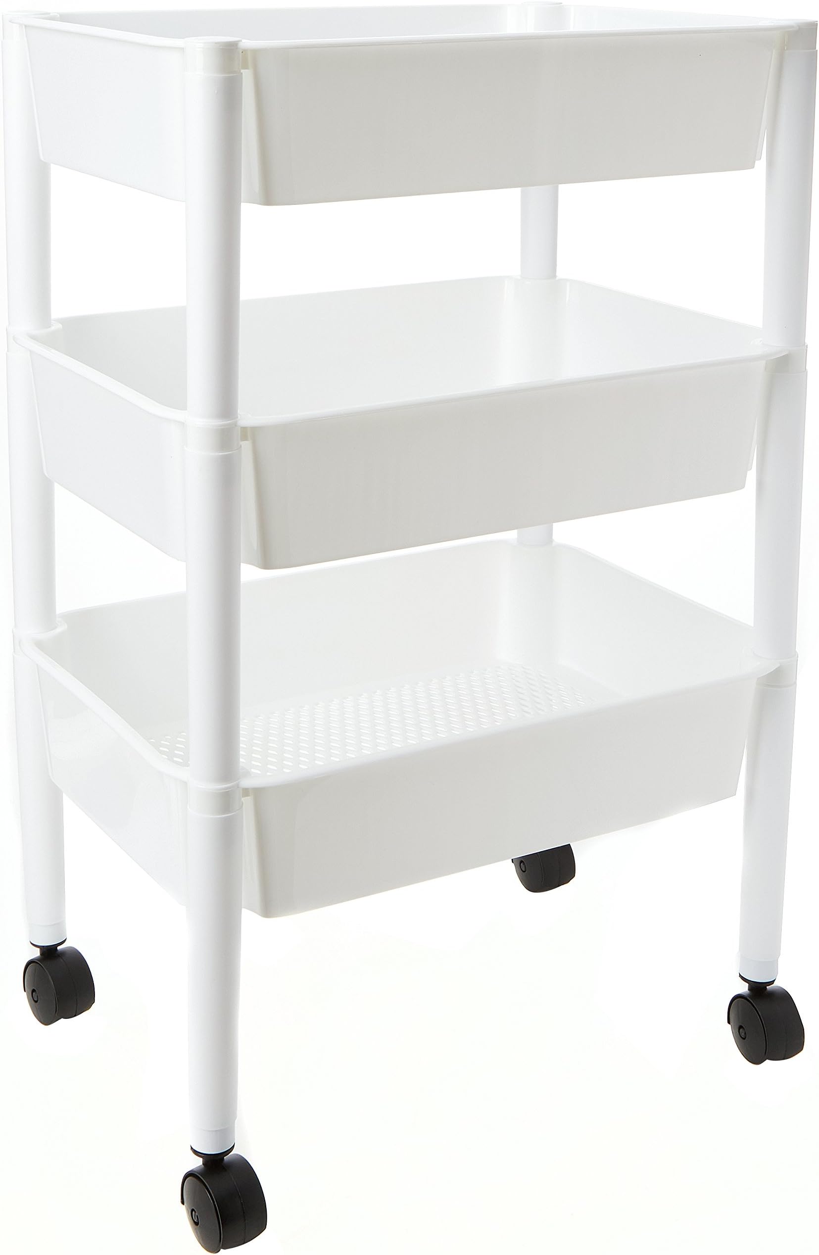 Juypal Multipurpose 3-Tier Trolley with Wheels, Polypropylene, White, One Size