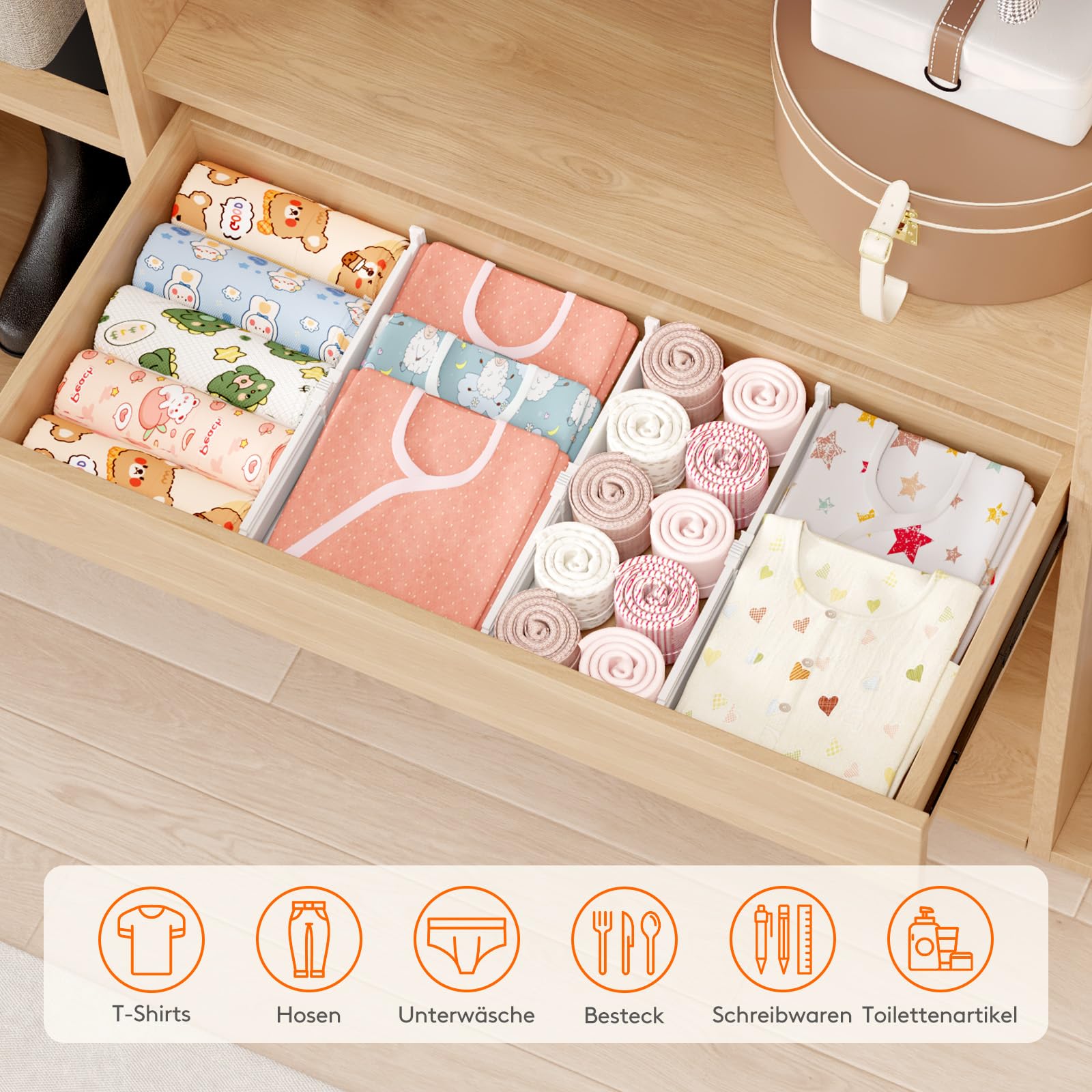 Lifewit Set di 12 separatori per cassetti, regolabili, lunghezza interna 28 – 40 cm e altezza > 10,5 cm, organizzatore per armadi, cassettiera, scrivania, cucina, bianco