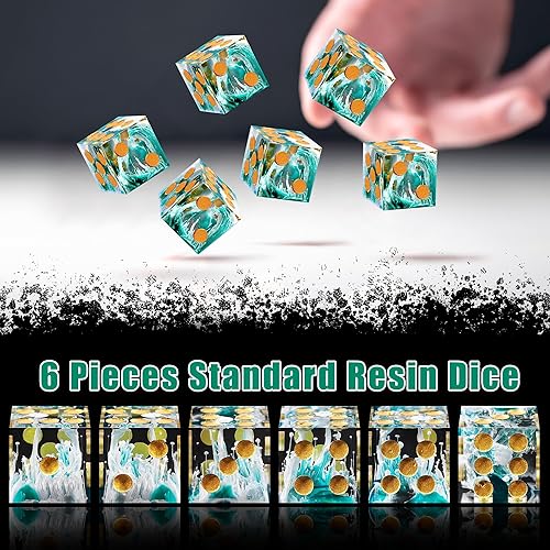 Miniatura 2 de AUSTOR Juego de dados de 6 caras de resina D6 de 0.632 pulgadas, hecho a mano, borde afilado, 6 dados de resina con estuche de metal para Tenzi,