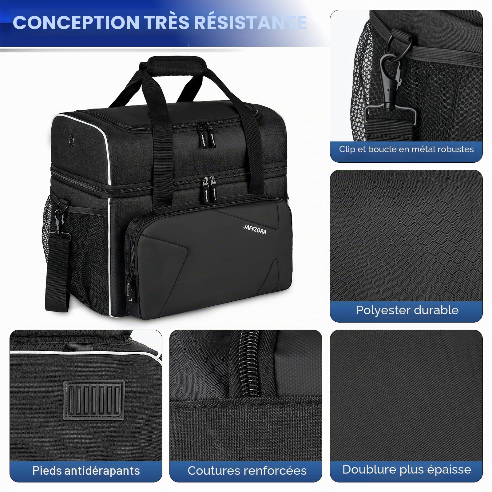 Sac à balles de bowling avec coussin rembourré amovible et support de balle, convient pour une seule paire de chaussures de bowling jusqu'à la taille 16 pour homme, noir