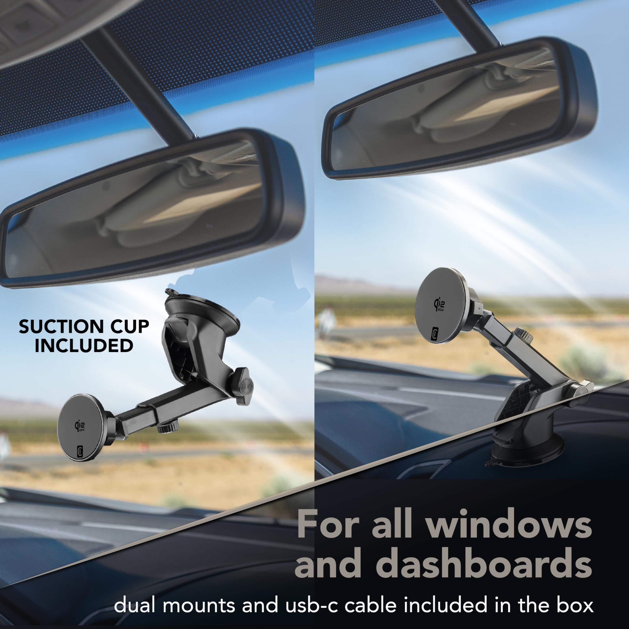 Cellularline mag Holder Soporte para Coche con Carga Inalámbrica 25W – con Nueva Tecnología Qi2.2 – Fijación Magnética Potente, Negro