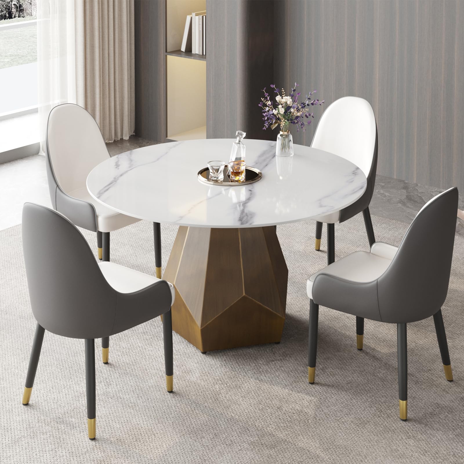 Amazon.com - 53'' Round Marble Dining Table, White Sintered Stone