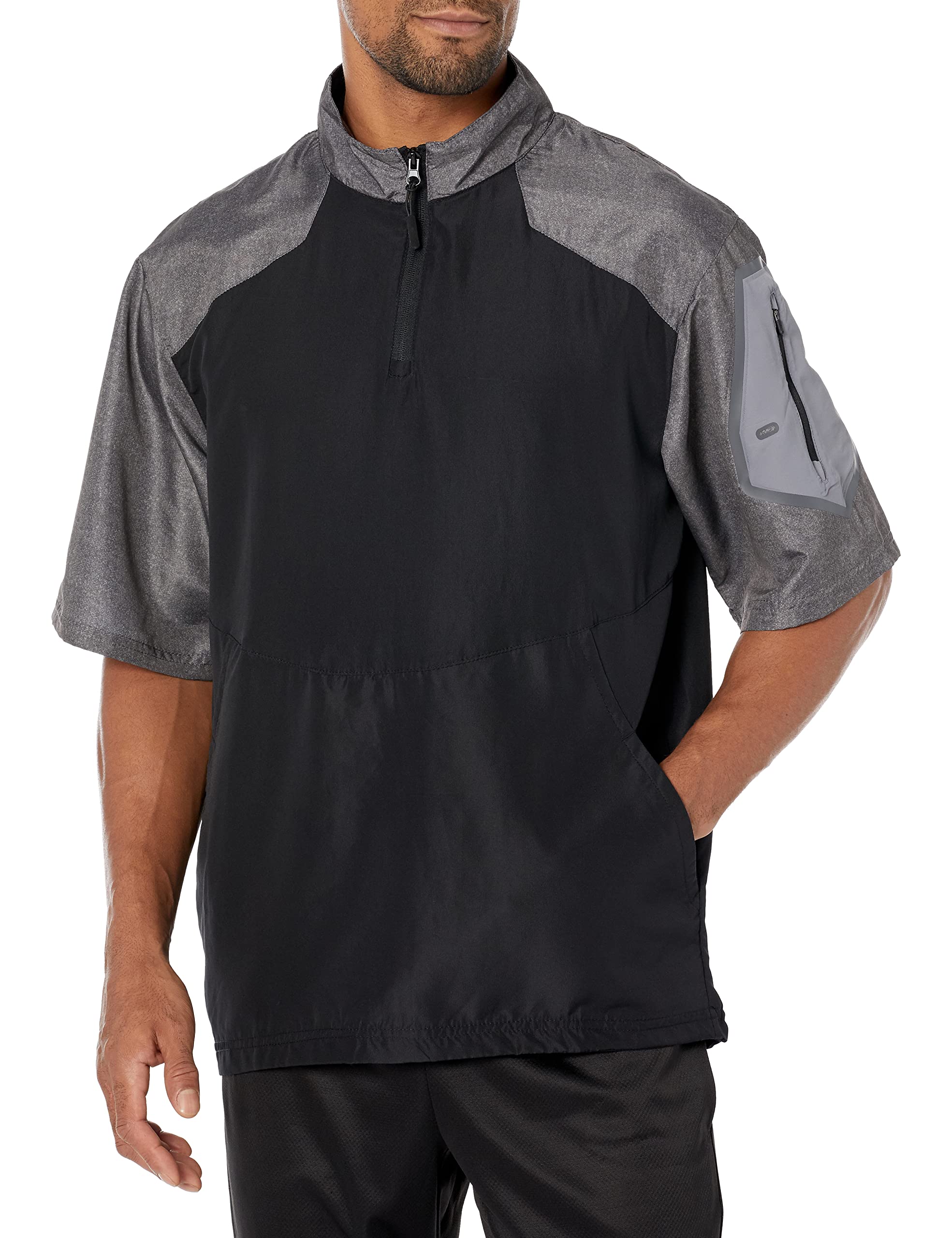 HollowayUnisex Ultra-Lightweight Aero-TecÖ Raider Short-Sleeve Warm-Up Pullover-Carbon PRT/Blck