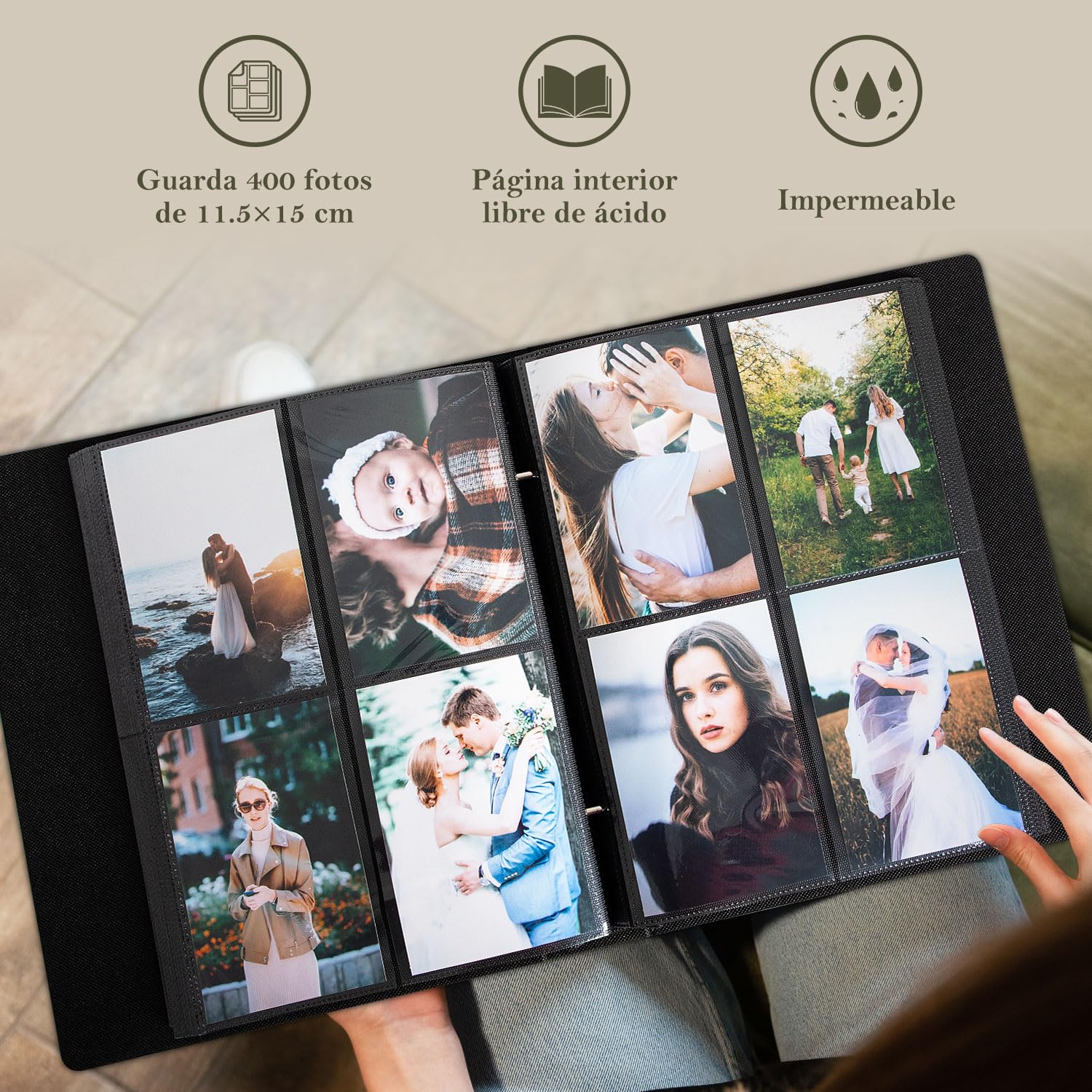 Lanpn Álbum de fotos de 11x15 11,5x15 cm 400, exquisito juego de libros de fotos de lino, cada álbum tiene capacidad para 400 imágenes horizontales y verticales solo para niños y niñas (beige)