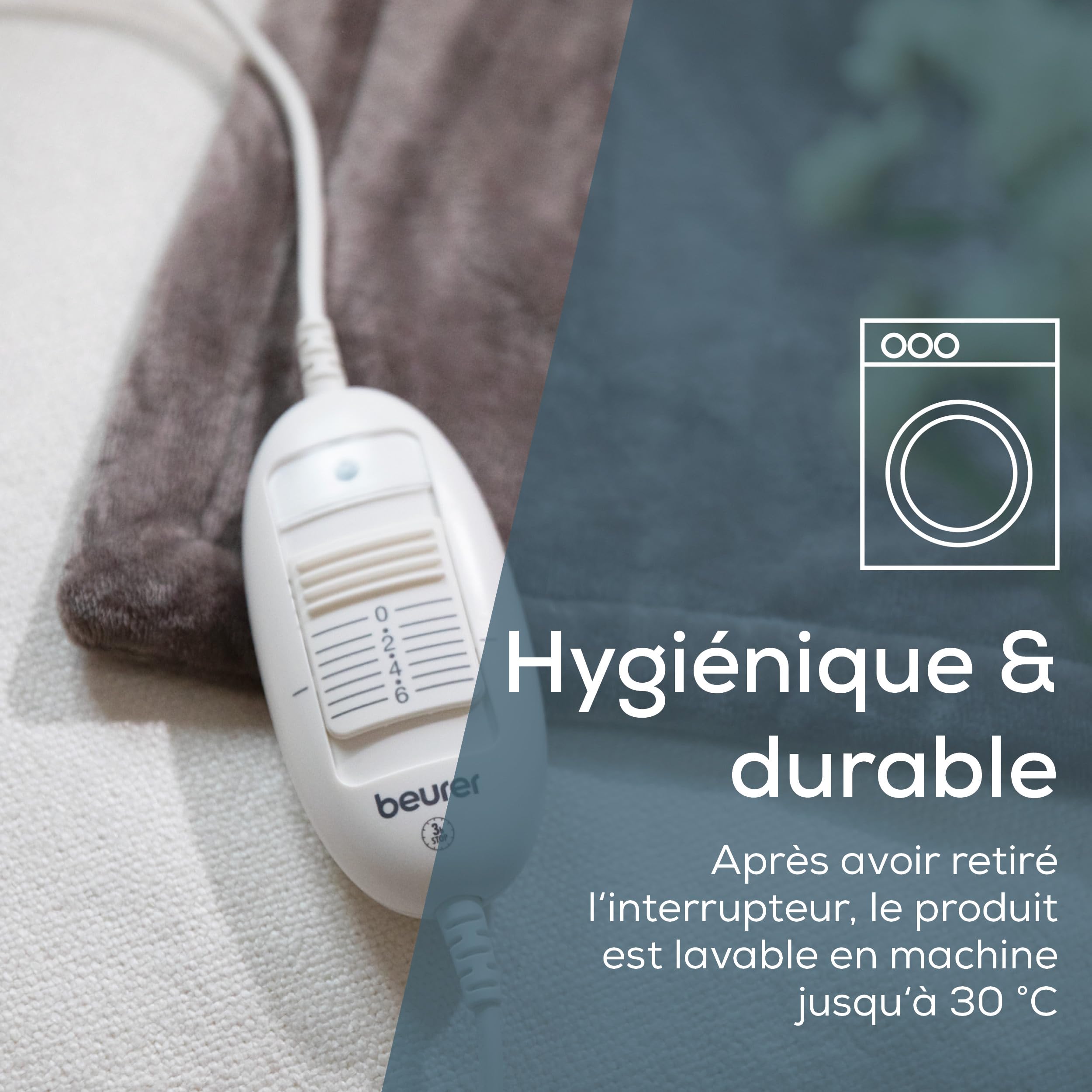 Beurer HD 75 Cozy Couverture chauffante, couverture électrique confortable en apparence de fourrure, 6 réglages de température, lavable en machine, avec arrêt automatique, taupe