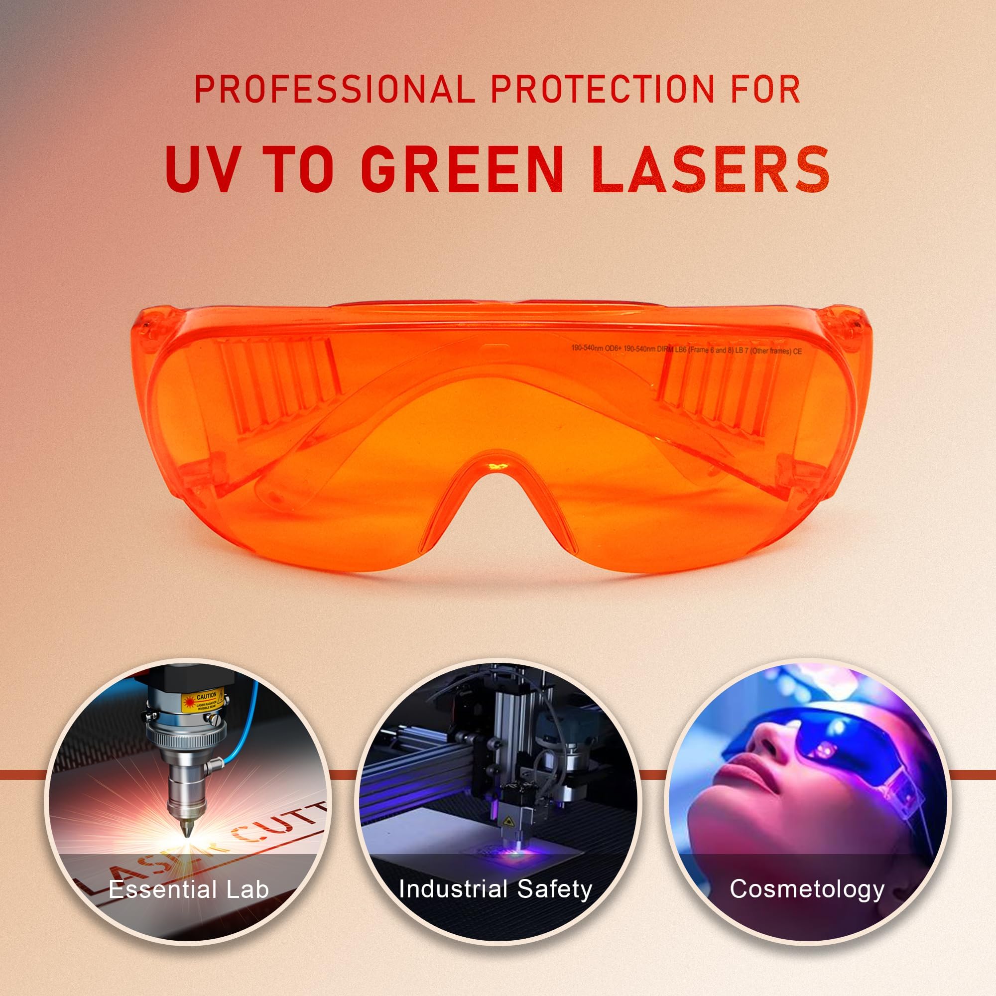 MCWlaser 190-540nm Laser Safety Goggle Glasses OD7+ For UV light Violet Blue Green Laser 405nm 445nm 450nm 473nm 532nm Style 6