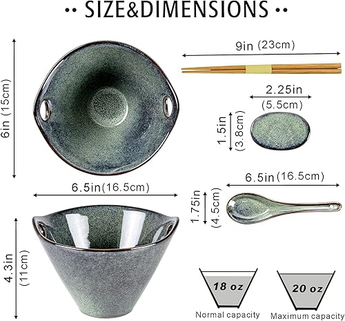 Miniatura 10 de UNICASA - Juego de cuencos de ramen japonés con palillos, cucharas y reposos, 20 onzas de porcelana profunda de fideos juego de 2 para Udon, Pho,