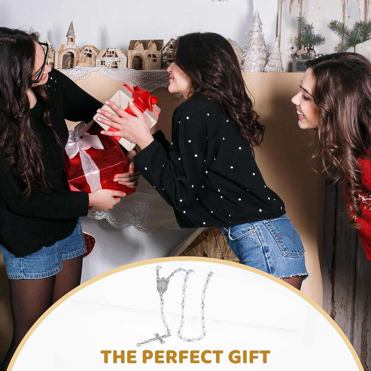 Rosary Beads Cross Necklace for Women, Catholic Rosary Necklace for Men with Crucifix, Crystal Heart Shaped Rosarios Catolicos, First Communion Christian Gifts(Clear) - Image 7