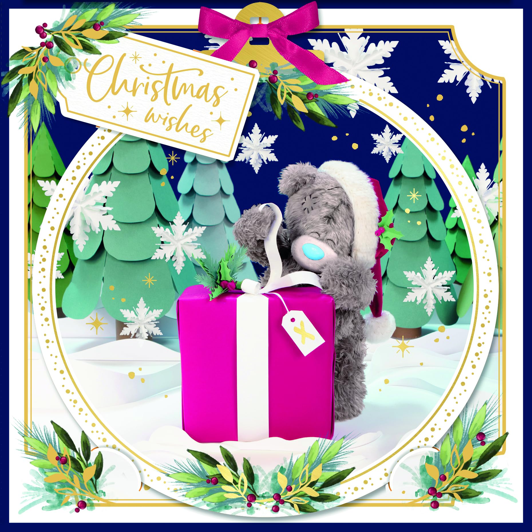 Me To You Tatty Teddy 3D Christmas Wishes Keepsake Card, Tatty Teddy Bear With Present 6 X 6 Inches - Official Collection
