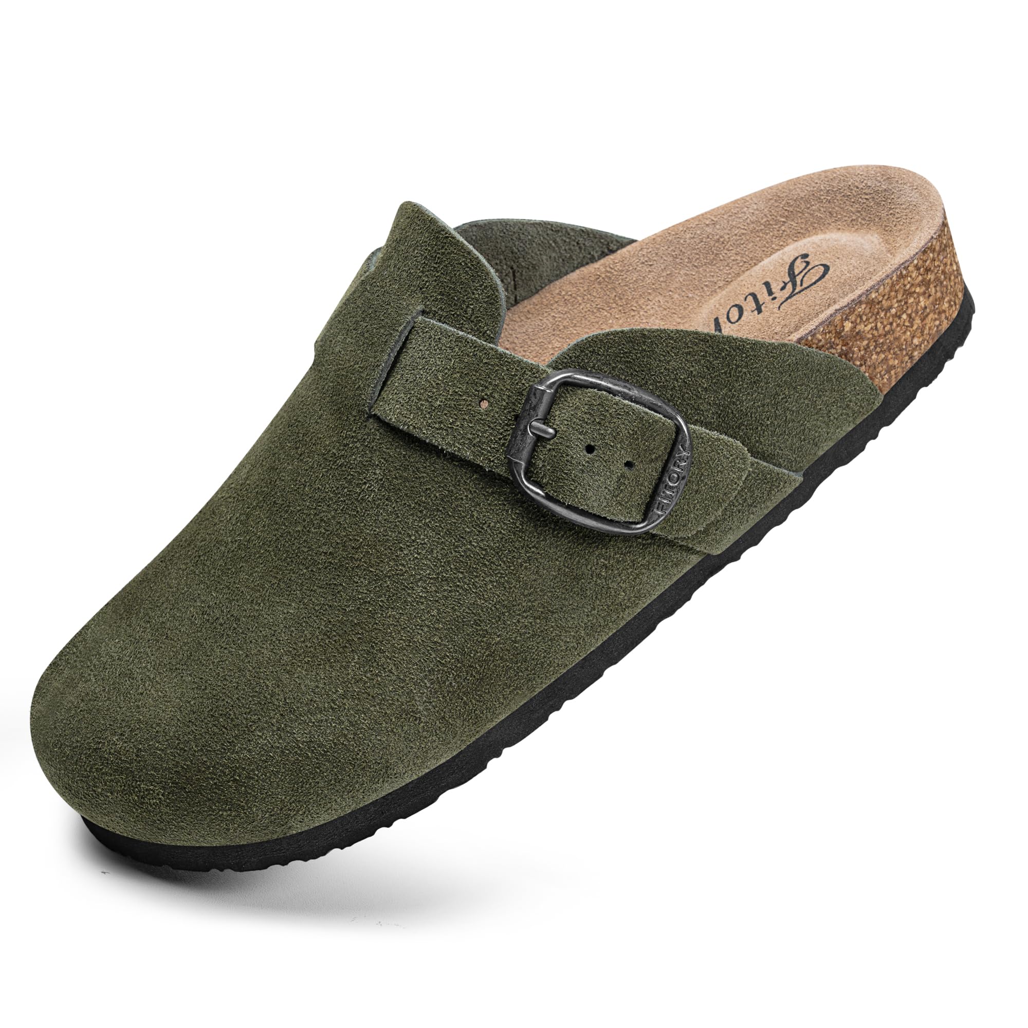 FITORY Womens Clogs Slip-on Potato Shoes Leather Mules Suede Cork Footbed