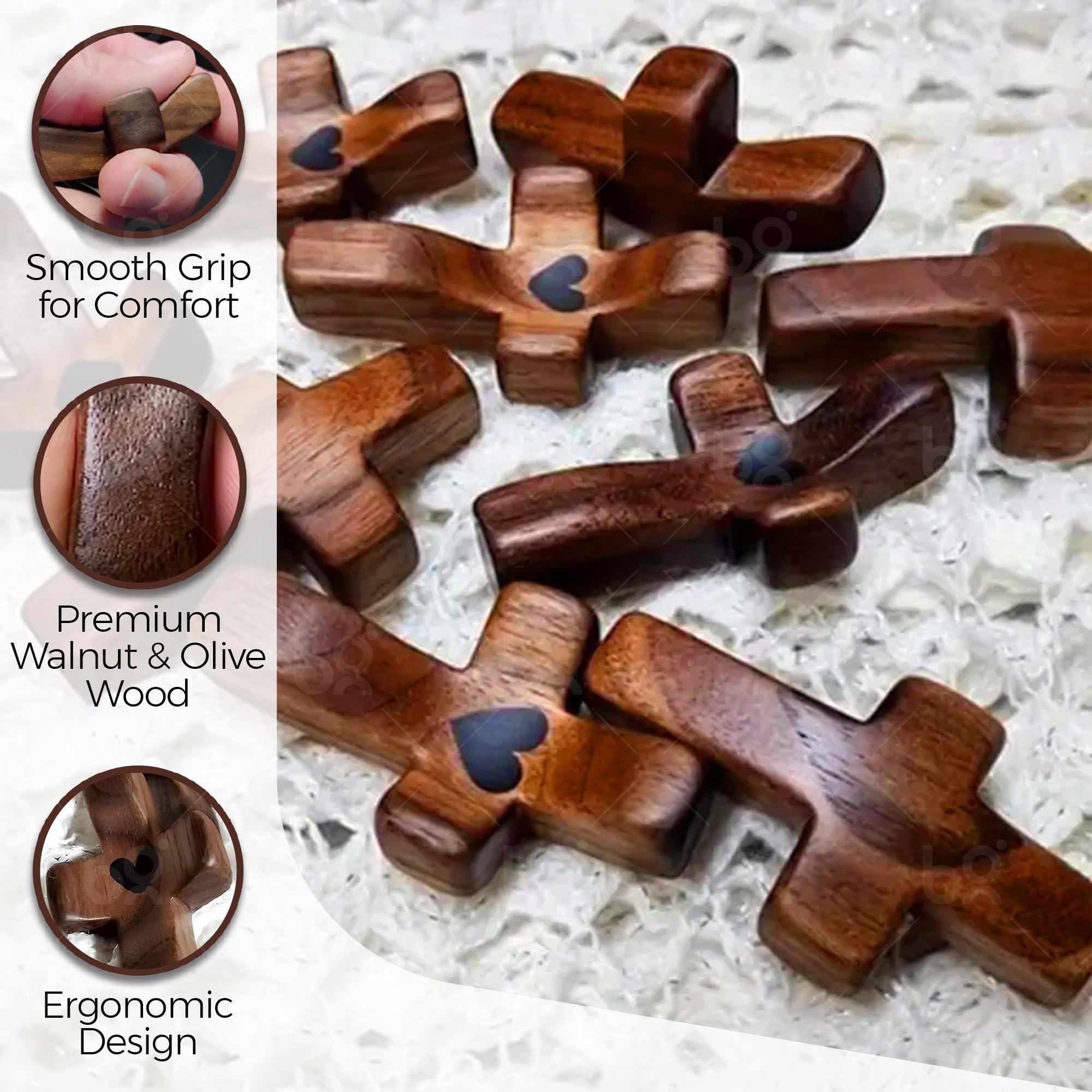 Imerance Cross My Heart,Wooden Cross Fidget Encouragement Gift Fingertip Stress Relief Fidget Cross,Religious Pocket Cross Christian Gifts for Women,Children and Adults?Black 2pcs?