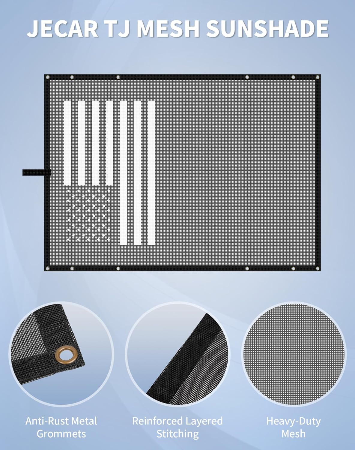 JeCar Mesh Roof Sunshade Durable Polyester Bikini Top Cover for 1997-2006 Jeep Wrangler TJ, US Flag