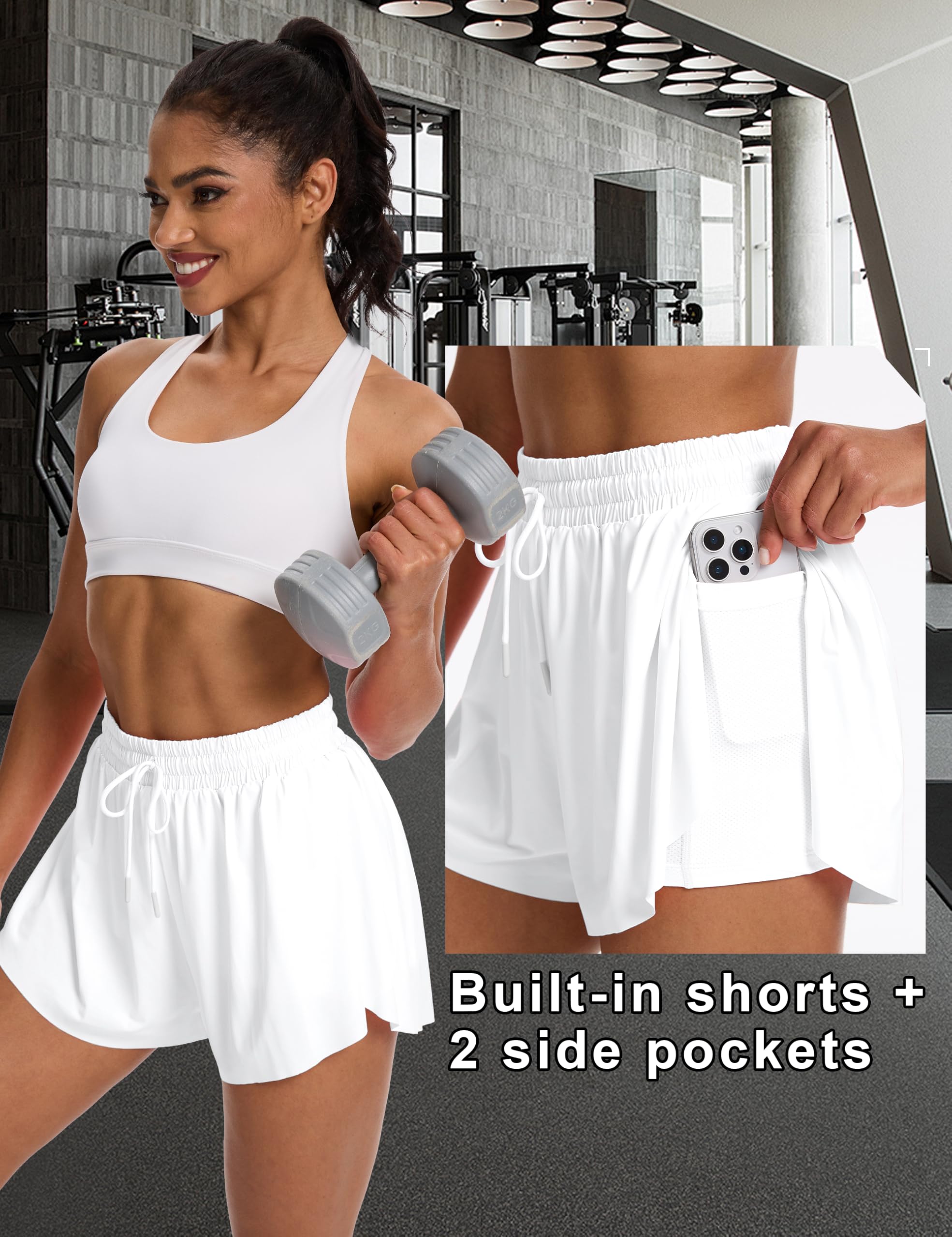 Pantalones Cortos Deportivos para Mujer, 2 en 1, para Tenis, Gimnasio, Fitness, Correr, con 2 Bolsillos, Negros, para Entrenamiento, con Cintura elástica y Forro Interior