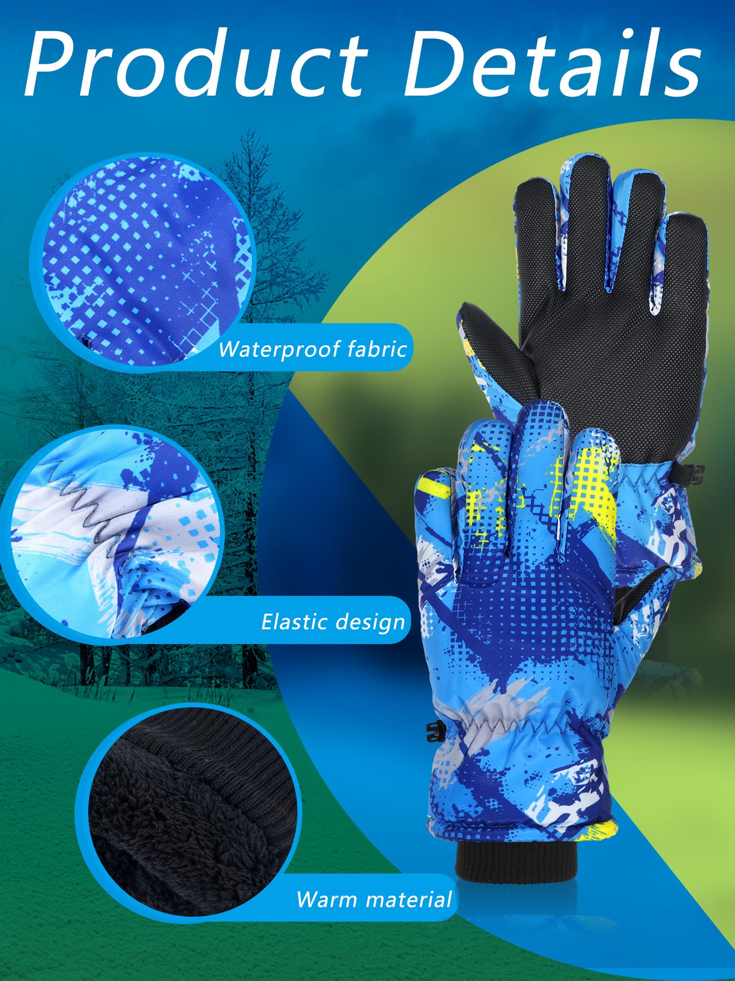 Bencailor 6 Paar Kinder Winter Handschuhe wasserdichte Kinder Ski Handschuhe Winddichte Warme Schnee Handschuhe für Kinder Jungen Mädchen (Rot, Blau, Rosa, Grau, Grün, Schwarz, 3–6 Jahre)
